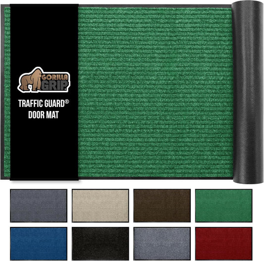 GORILLA GRIP Traffic Guard Door Mat, 47x35, Heavy Duty Welcome Mats, Commercial Office Space Doormat, Waterproof, Fade Resistant, Strong Rubber Backing, Low Profile, Shoe and Boot Scraper, Green