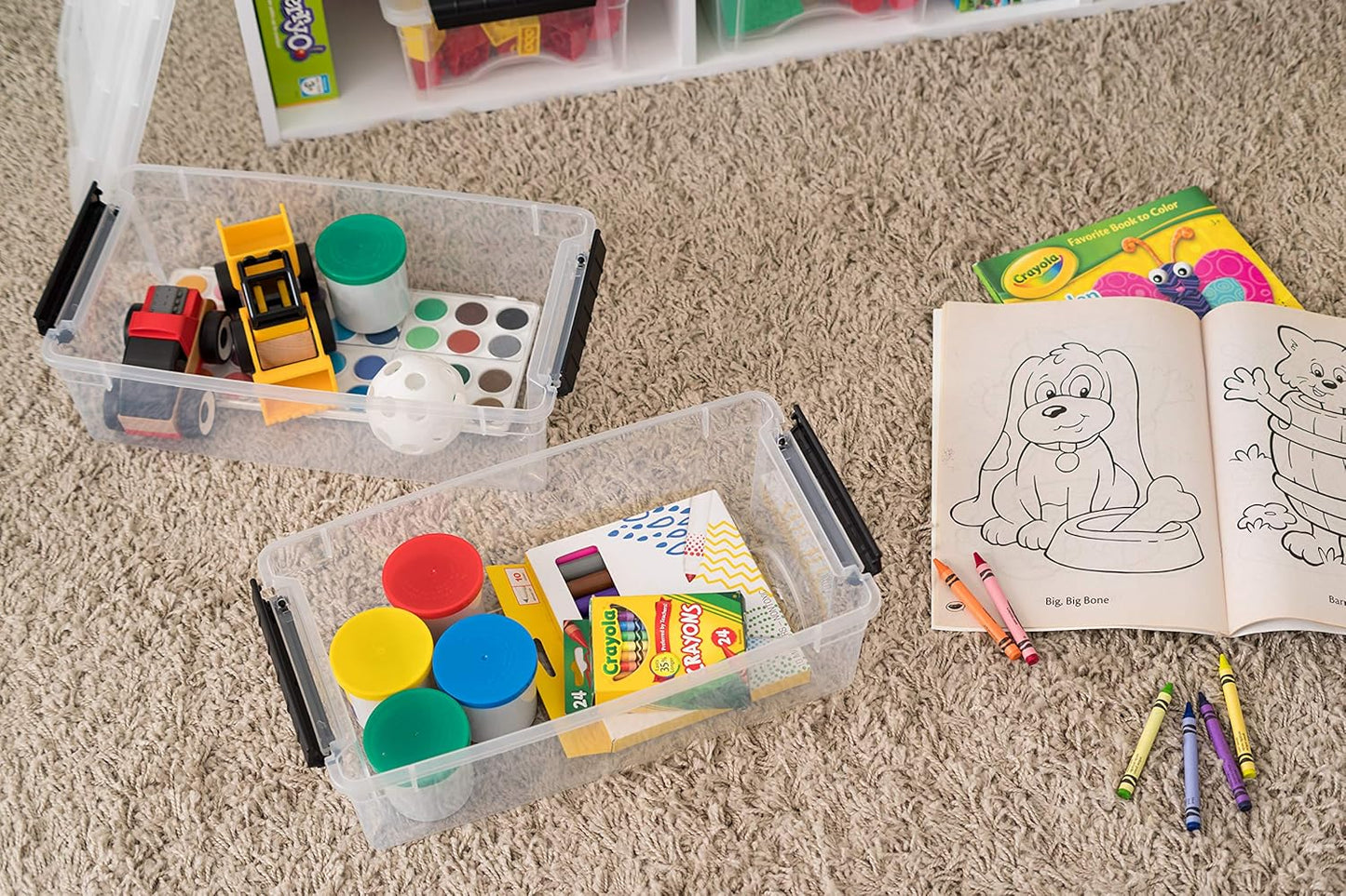 IRIS USA 6-Pack Storage Bins with Lids, 6 Quart, Made in USA Stackable See-Through Organizing Solution Latches Durable Nestable Containers Secure Pull Handle, BPA-Free Plastic