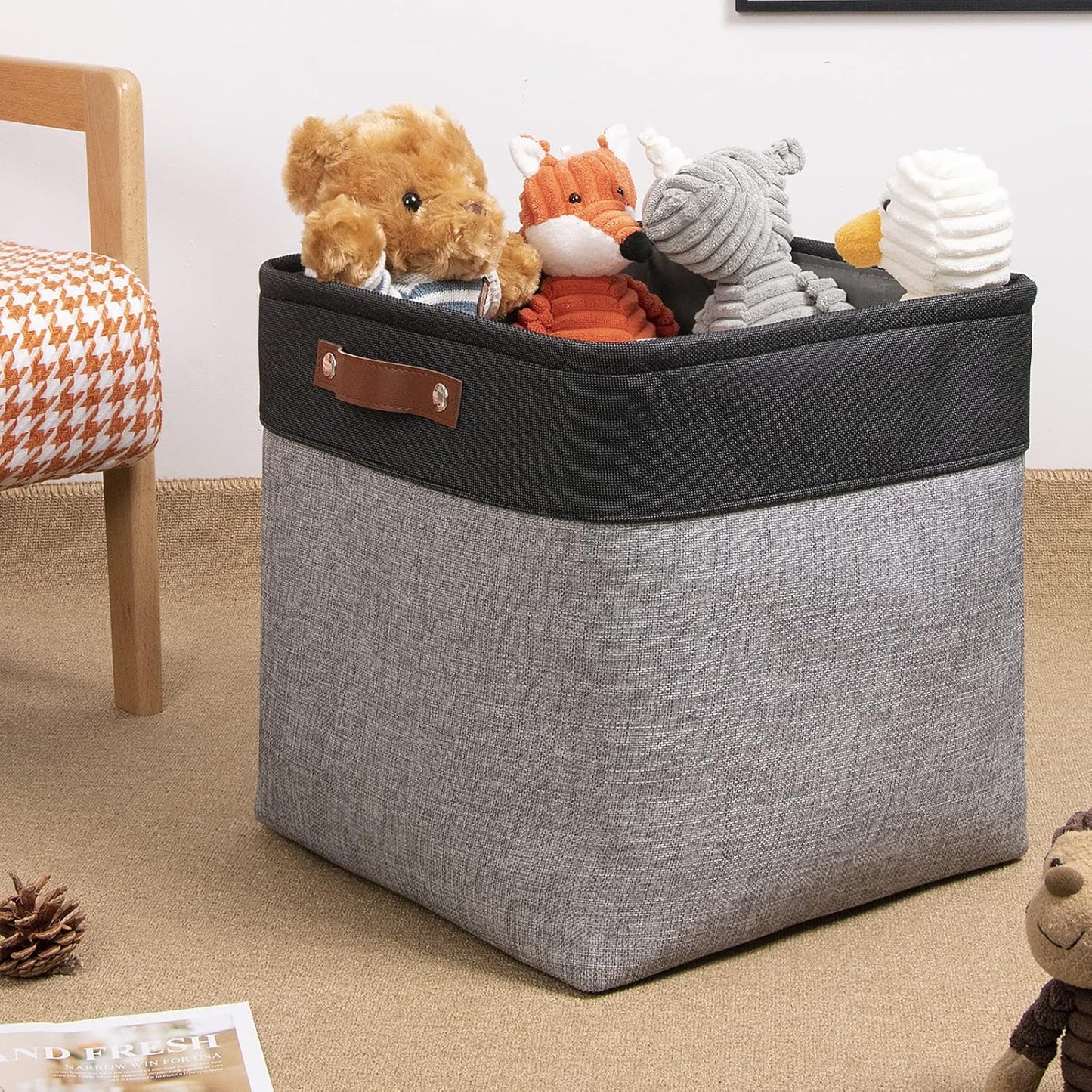 DULLEMELO Cube Basket for Storage, Collapsible Fabric Cube for Organizing, Storage Cube for Closet, Laundry, Nursery, Shelves, Decorative Basket for Gifts Empty (Black&Gray)