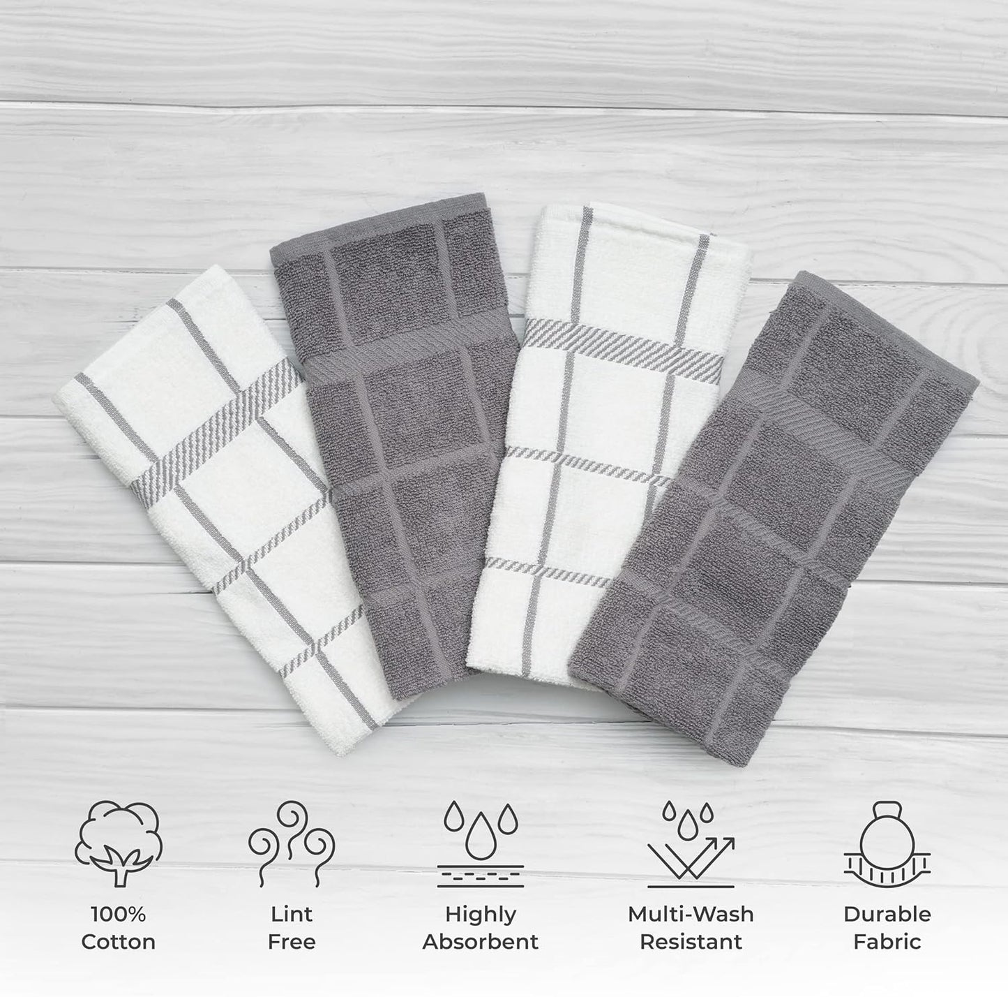 100% Cotton Terry Dish Cloth & Dish Towel, 6 Pack, Super Soft and Absorbent Kitchen Towels, Perfect for Kitchen Cleaning and Dish Washing (Grey (DT and DC Combo))
