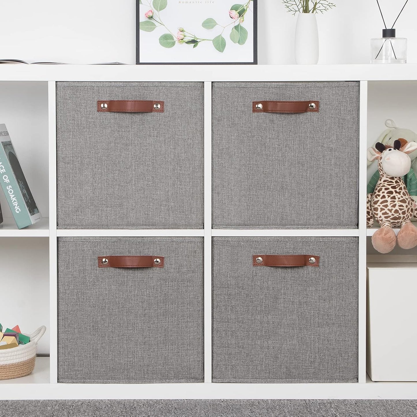 Temary Fabric Storage Cubes - 13 x 13 Collapsible Bins with Handles for Home Organization (Gray)