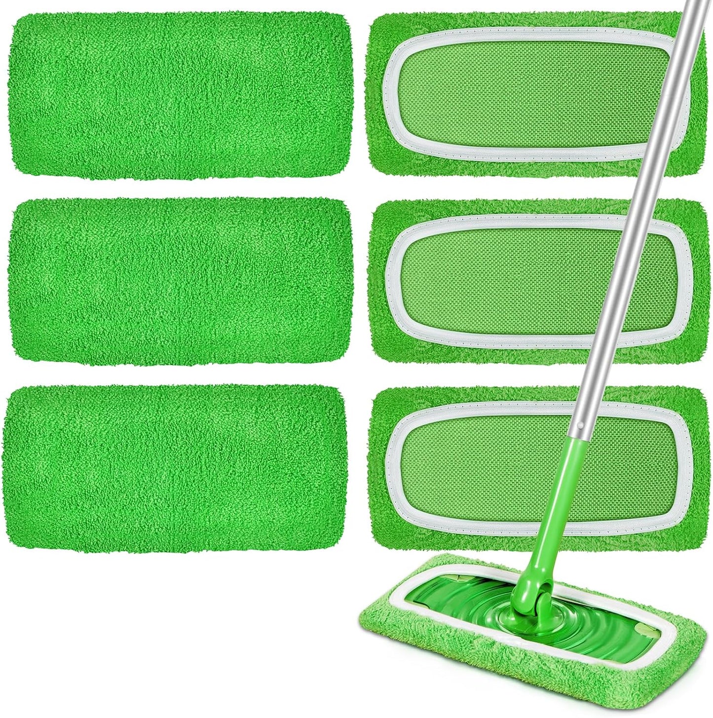 6 Pack Reusable Microfiber Mop Pads Compatible with Swiffer Sweeper Mop, Dry Sweeping Cloths & Wet Mopping Cloths, Washable Wet Pads Refill for Hardwood Surface Floor Cleaning