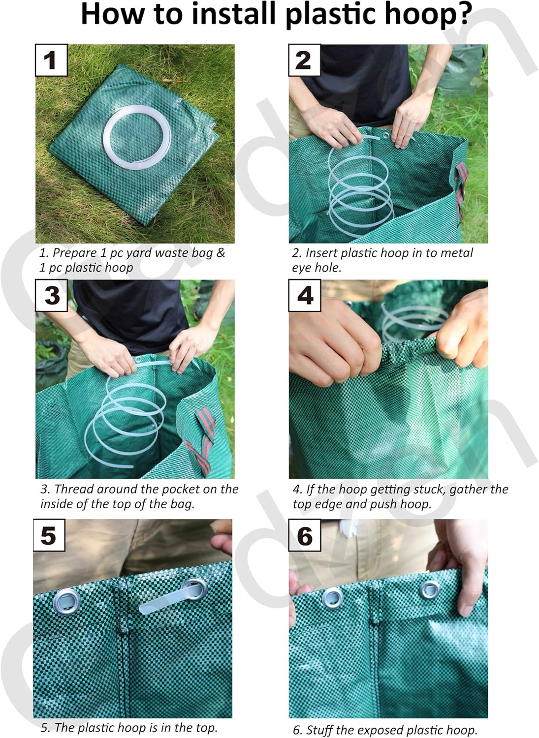 Gardzen 3-Pack 32 Gallon Yard Waste Bags, Reusable Heavy Duty Collapsible Garden Leaf Bags with Plastic Ring, Stand-Up Yard Waste Bin for Leaves, Lawn Debris & Grass Clippings