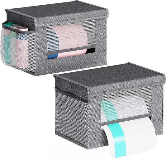 2 Pack Trash Bag Holder Dispenser, Oxford Cloth Garbage Bag Storage Organizer with Mesh Pockets, Foldable Kitchen Organizer Fits 13 Gallon Roll for Kitchen and Pantry（Small）