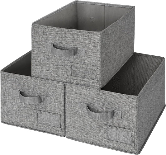 GRANNY SAYS Storage Bins for Shelves, Closet Bins with Label Holders, Fabric Storage Bin for Bedroom, Decorative Storage Containers for Organizing Living Room, Dark Gray, 3-Pack
