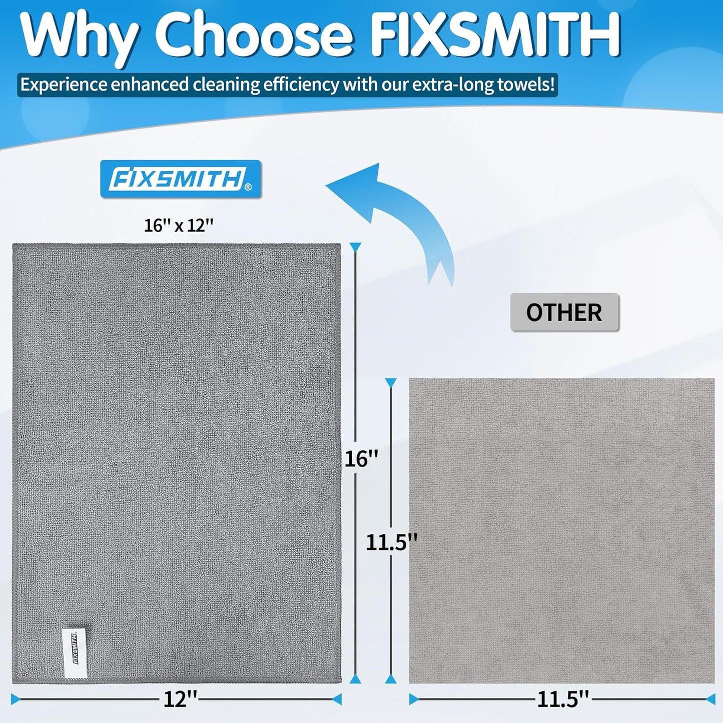 FIXSMITH Grey Microfiber Cleaning Cloth -Pack of 8, Highly Absorbent Cleaning Rags, 16"X12" All Purpose Cleaning Towels for Housekeeping, Kitchen, Car, Lint Free and Reusable Microfiber Towels