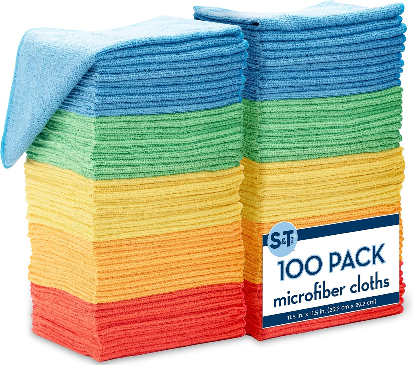 S&T INC. 100 Pack Microfiber Cleaning Cloth, Bulk Towels for Home, Reusable Microfiber Towels for Cars, Cleaning Rags, Assorted, 11.5 Inches x 11.5 Inches, 100 Count