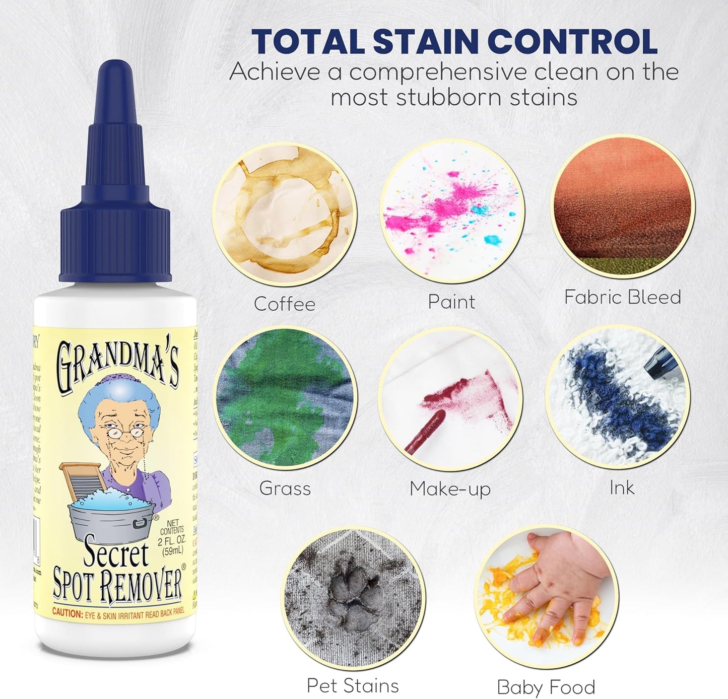 Grandma's Secret Spot Remover - Chlorine, Bleach and Toxin-Free Stain Remover - Stain Remover for Clothes - Fabric Stain Remover Removes Oil, Paint, Blood and Pet Stains – 2 Ounce, 6 Pack