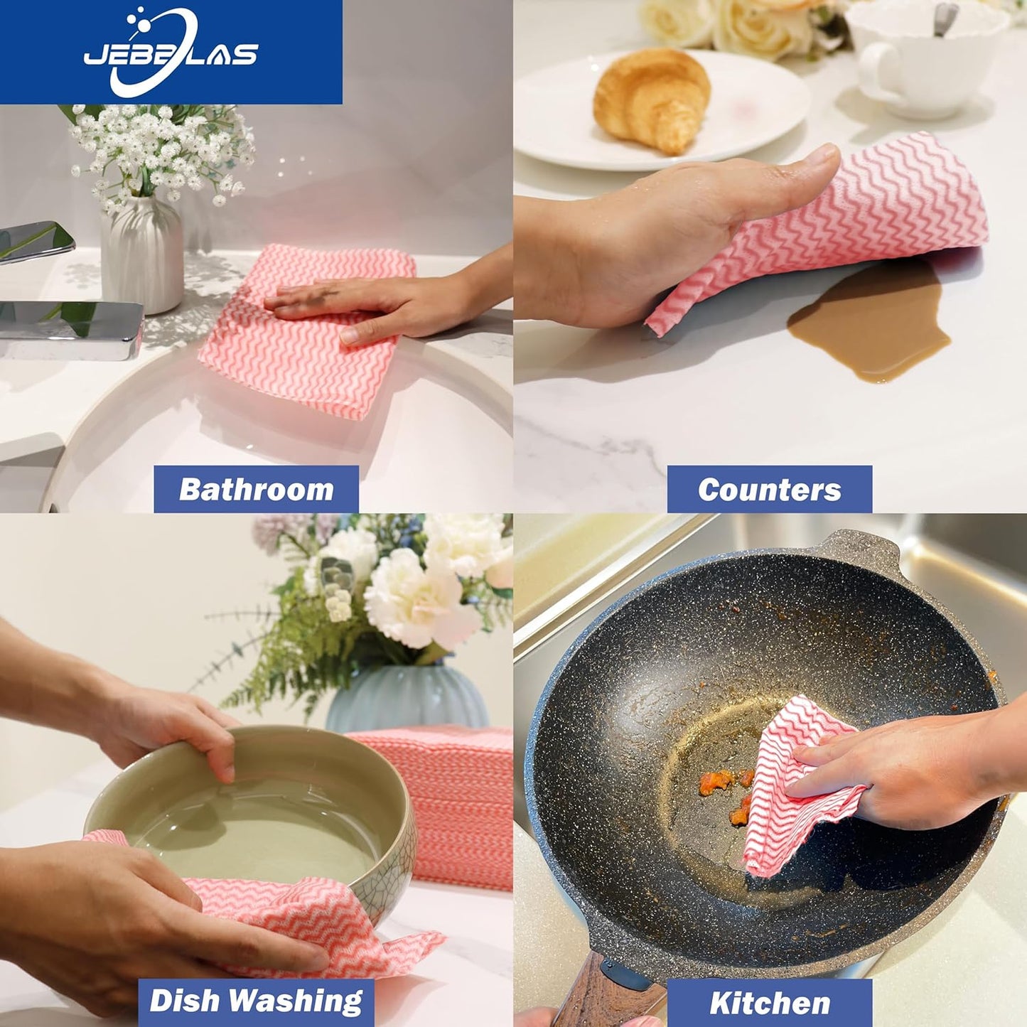 JEBBLAS Reusable Cleaning Cloths Handi Wipes Reusable Cloths Dry Cleaning Cloths Dish Towel Dish Cloths Handy Cleaning Wipes,Pack of 100, Red