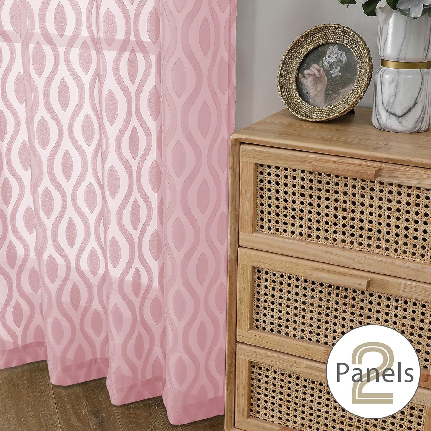 Aiyufeng Pink Sheer Curtains 2 Panels 54 Inch Length, Soft Lightweight Clip Jacquard Textured Blush Curtains for Bedroom Living Room, Modern Wavy Line Solid Voile Sheer Drapes, 40" Wx54 L Inches