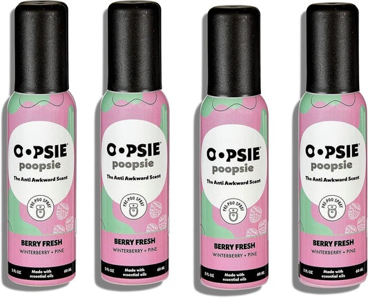 OOPSIE POOPSIE - Berry Fresh Before & After You Go Toilet Spray 2oz - Portable Odor Eliminator - 4 Pack