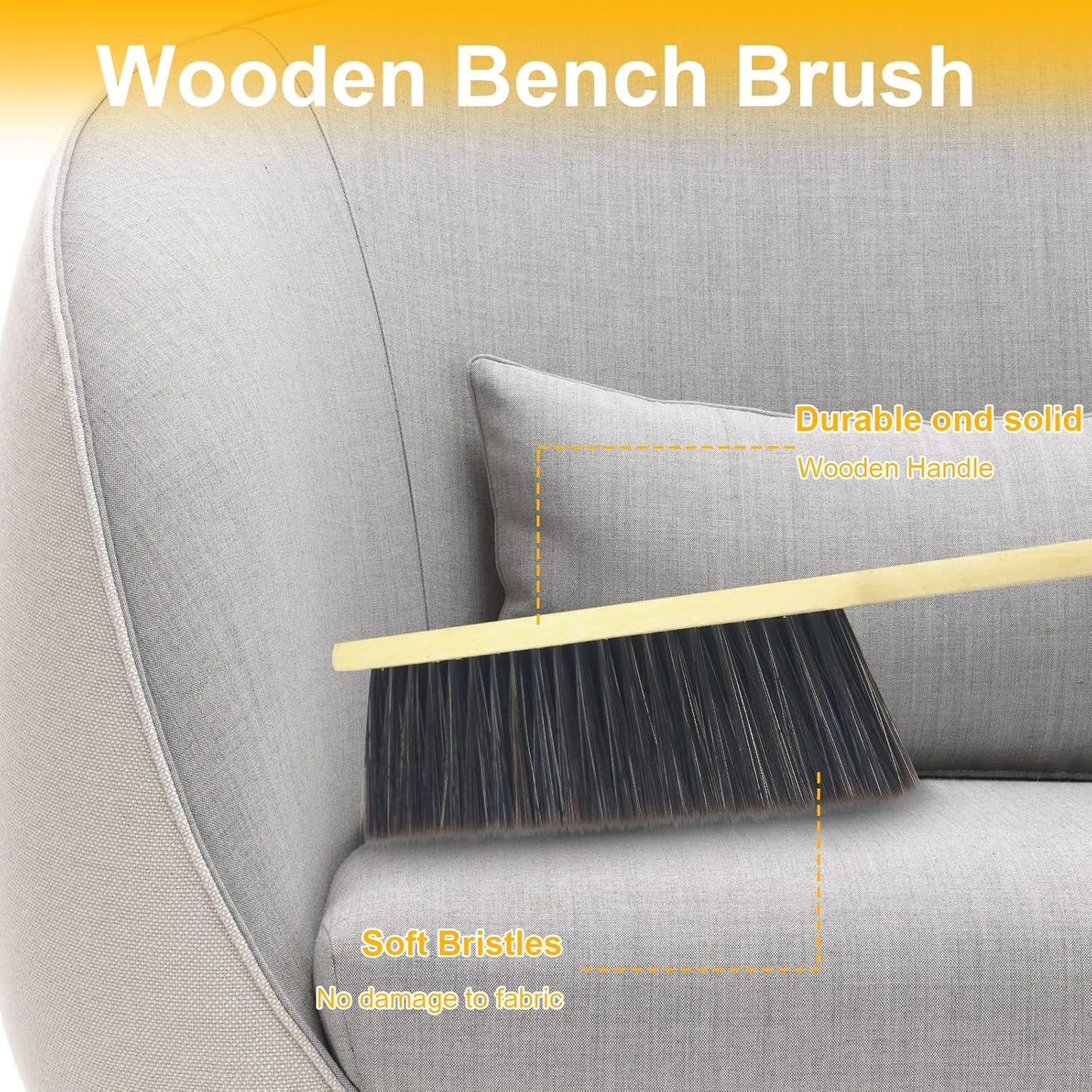 2 Pcs Hand Broom Brush, Wooden Handle Soft Bristle Cleaning Dust Brush，for Furniture, Bed, Car, Bench, Crevice Cleans, Sofa, Fireplace, Clothes (Straight Handle)