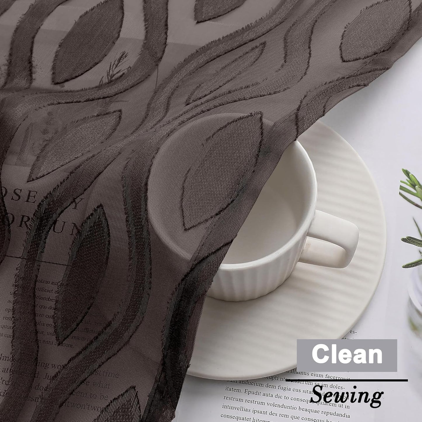 Aiyufeng Brown Valance Curtains 14 Inch Length, Chic Wavy Line Clip Jacquard Sheer Curtains for Basement Bathroom, Lightweight Solid Rod Pocket Small Window Curtains, 2 PCS, 40Wx14L Inch