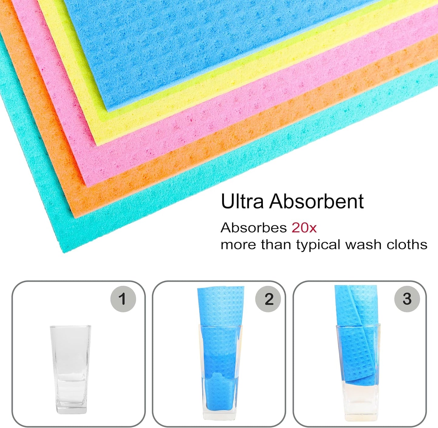 AMOUR INFINI Swedish Dishcloth Cellulose Sponge 8 Pack - No Odor, Resuable and Absorbent Cleaning Cloths for Kitchen, Bathroom, Glass Surface, Furniture (8"x7" Inch - Blue)