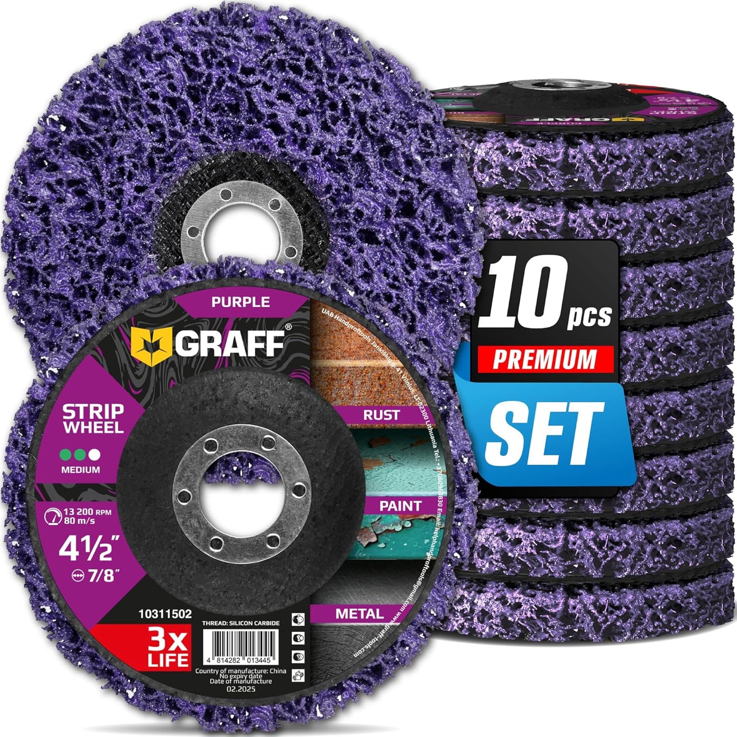 4.5 Inch Paint Stripping Disc - Rust Remover Wheel, Abrasive Discs Rust, Oxidation, Paint Remover Stripper Discs - Medium Strip Discs 4 1/2 for Angle Grinder GRAFF 10 Packs (7/8" Arbor)