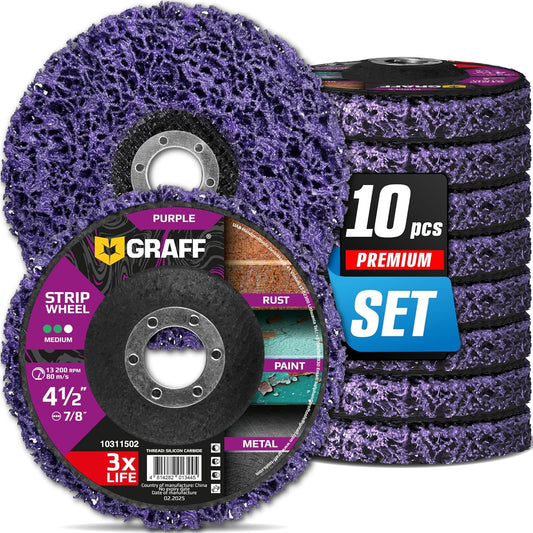 4.5 Inch Paint Stripping Disc - Rust Remover Wheel, Abrasive Discs Rust, Oxidation, Paint Remover Stripper Discs - Medium Strip Discs 4 1/2 for Angle Grinder GRAFF 10 Packs (7/8" Arbor)