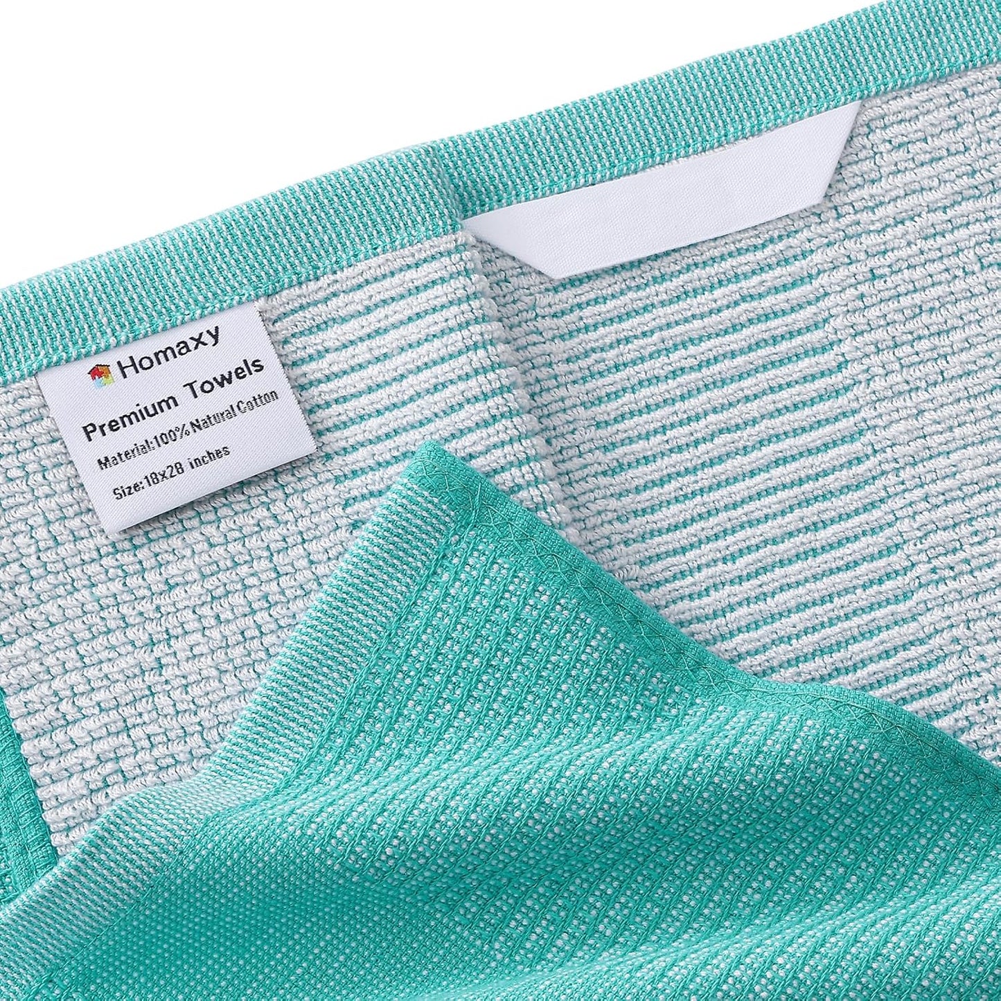 Homaxy Premium Kitchen Towels(18”x 28”, 12 Pack), Large Cotton Kitchen Hand Towels, Flat and Terry Dish Towels, 380 GSM Highly Absorbent Tea Towel Set with Hanging Loop, Teal