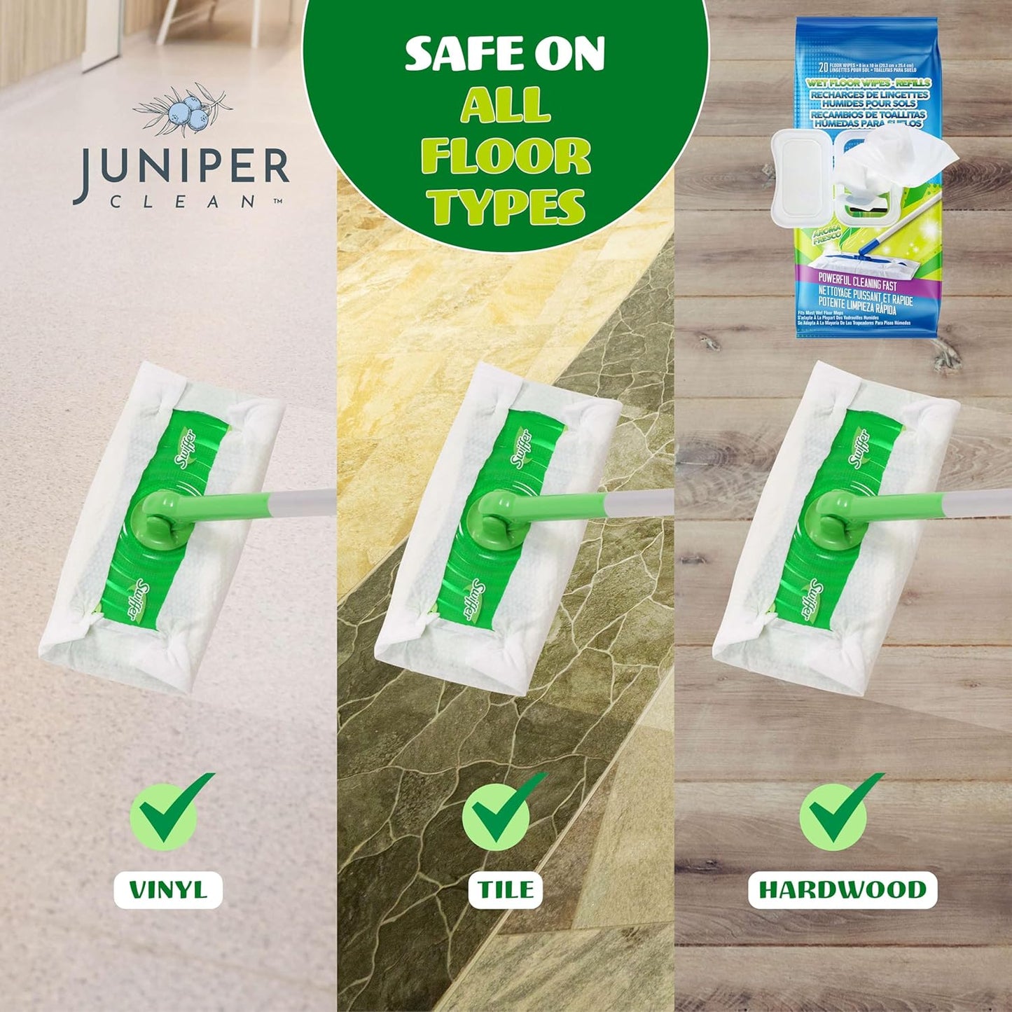 Wet Floor Wipes, Multi Surface Floor Cleaner Wet Mop Pads Fit Swiffer Sweeper Mop, Fresh Scent & Plant-Based Textured Cloth Trap Absorb Dirt, 20 Count (Pack of 3)