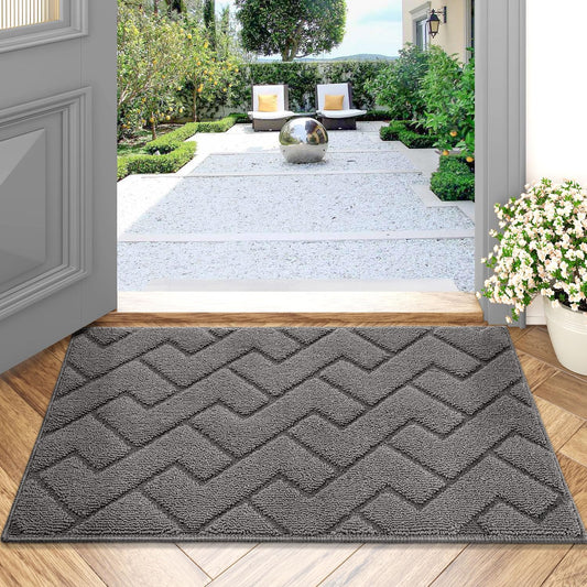hicorfe Dirt Trapper Indoor Doormat,20"x31.5" Welcome Door mat,Non Slip Backing Washable Door Mats,Absorbent and Resistant Low-Profile Entrance Inside Floor Mat for Front Back Door and Entryway (Grey)