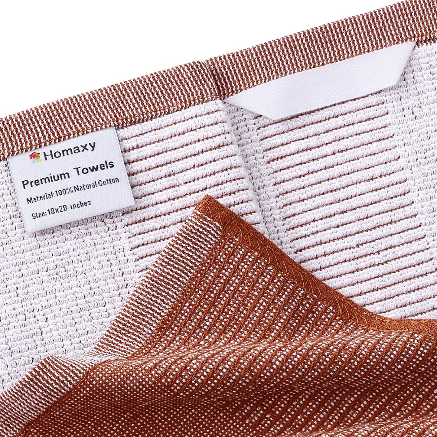 Homaxy Premium Kitchen Towels(18”x 28”, 12 Pack), Large Cotton Kitchen Hand Towels, Flat and Terry Dish Towels, 380 GSM Highly Absorbent Tea Towel Set with Hanging Loop, Rust