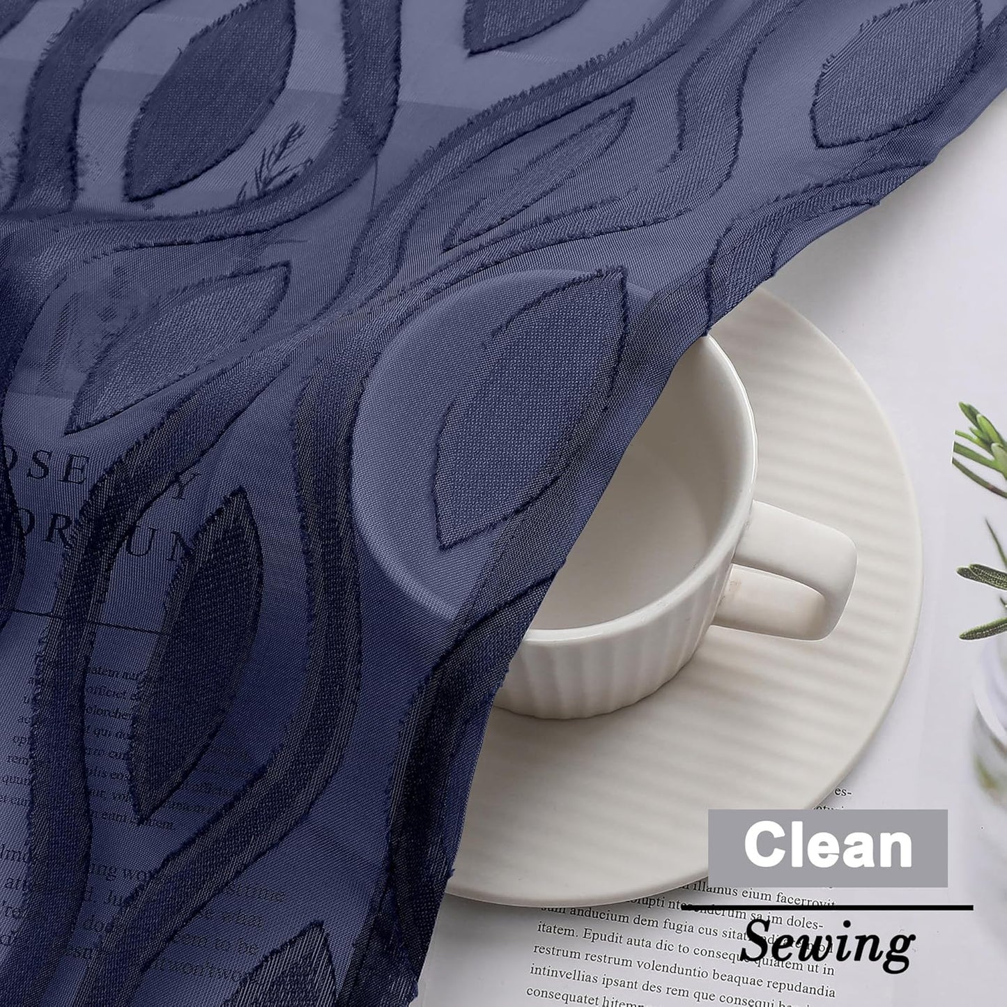 Aiyufeng Navy Blue Curtains - 84 Inch Length (2 Panels), Airy Lightweight Clip Jacquard Light Filtering Bedroom/Living Room Curtains - 80 Inch Width, Wavy Line Rod Pocket, Modern Style