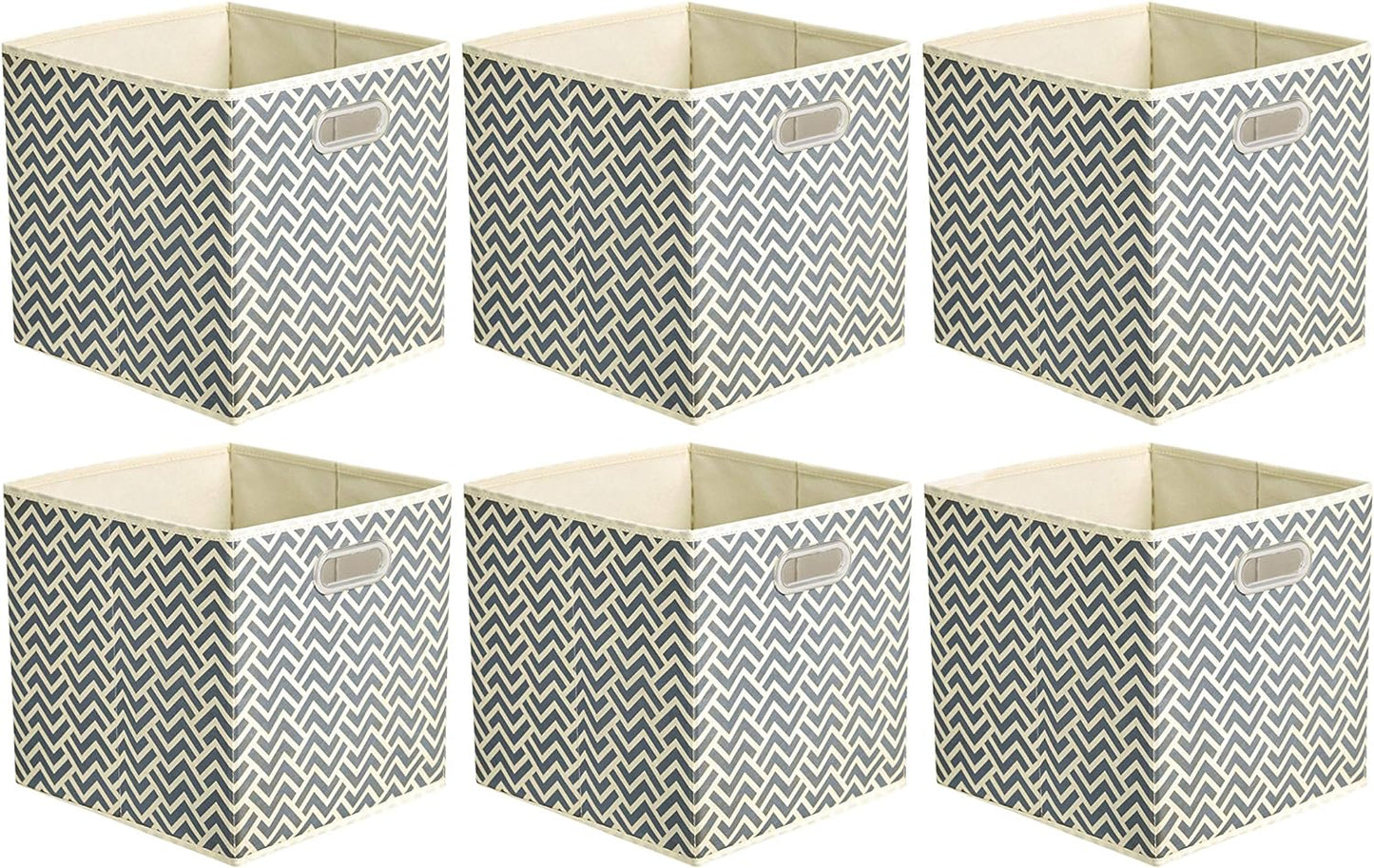 Amazon Basics Collapsible Cube Storage Organizer Bins, 6-Pack, 10.5 x 10.5 x 11 inches, Chevron Grey