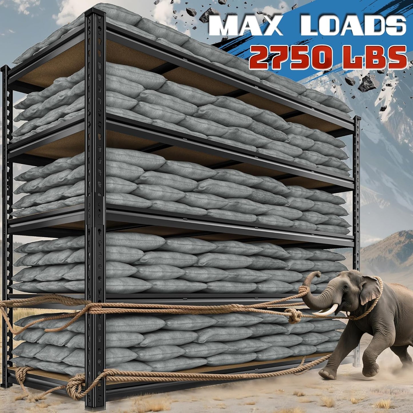 59.8"W Garage Shelving 72"H Storage Shelves 2750LBS Metal Shelving Heavy Duty Garage Shelves Adjustable 5 Tier Metal Shelf for Basement Warehouse Pantry Supermarket 59.8"W x 24"D x 72"H