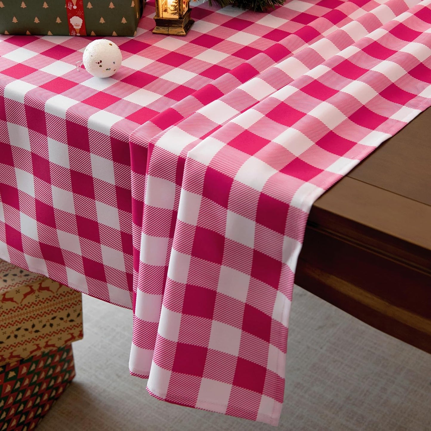 Gingham Plaid Tablecloth - Rectangular 58x102 Inch Water Resistant Valentines Table Cloth for Indoor/Outdoor Use - Valentine's Table Cover for Kitchen, Picnics, and Parties