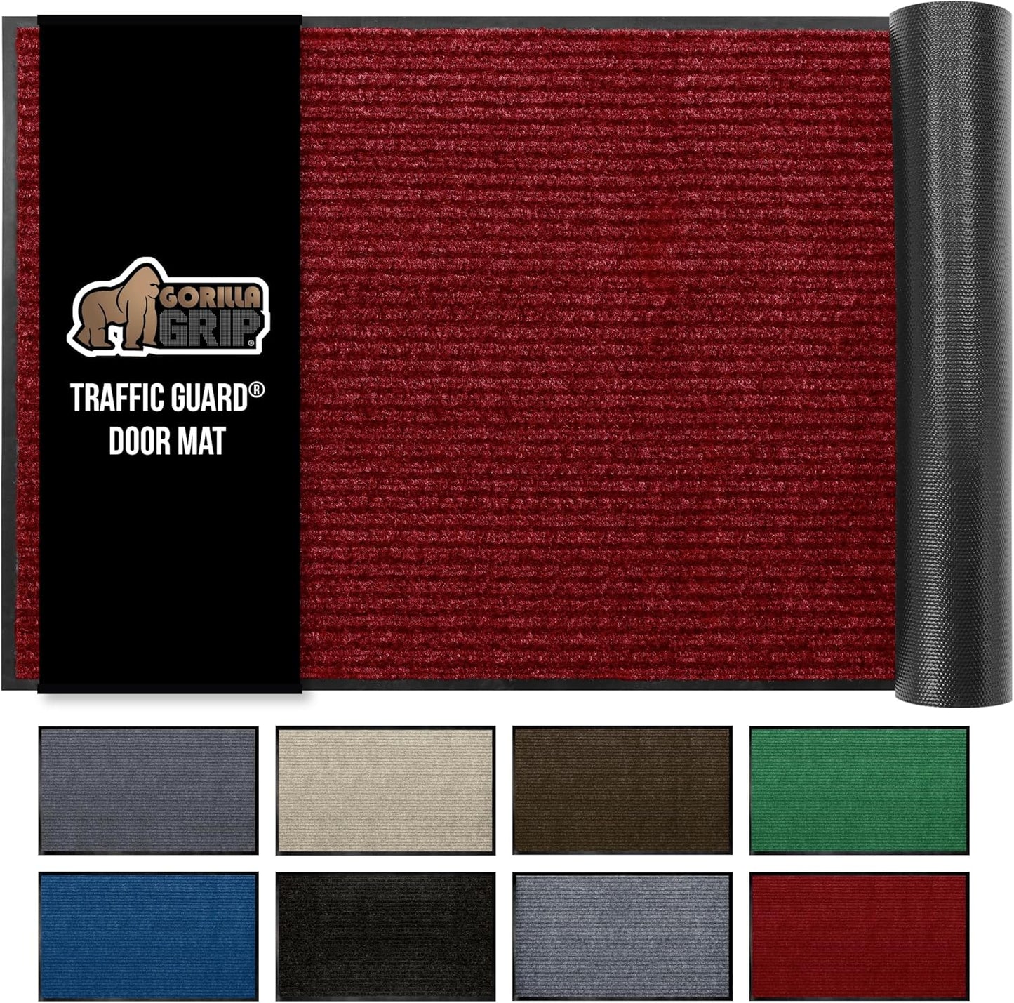 GORILLA GRIP Traffic Guard Door Mat, 59x24, Heavy Duty Welcome Mats, Commercial Office Space Doormat, Waterproof, Fade Resistant, Strong Rubber Backing, Low Profile, Shoe and Boot Scraper, Red