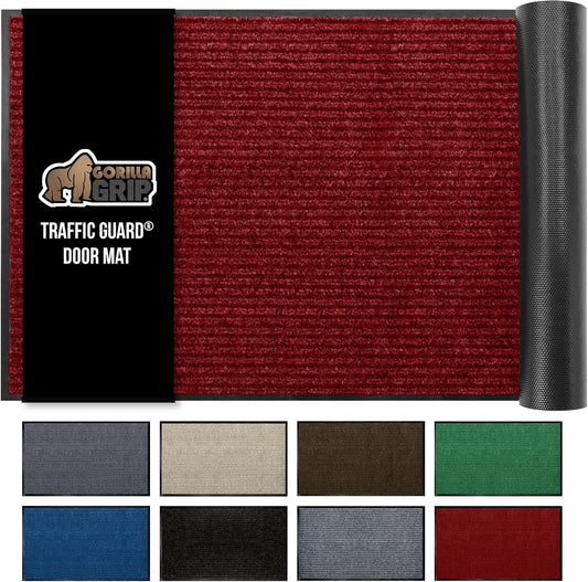 GORILLA GRIP Traffic Guard Door Mat, 70x24, Heavy Duty Welcome Mats, Commercial Office Space Doormat, Waterproof, Fade Resistant, Strong Rubber Backing, Low Profile, Shoe and Boot Scraper, Red