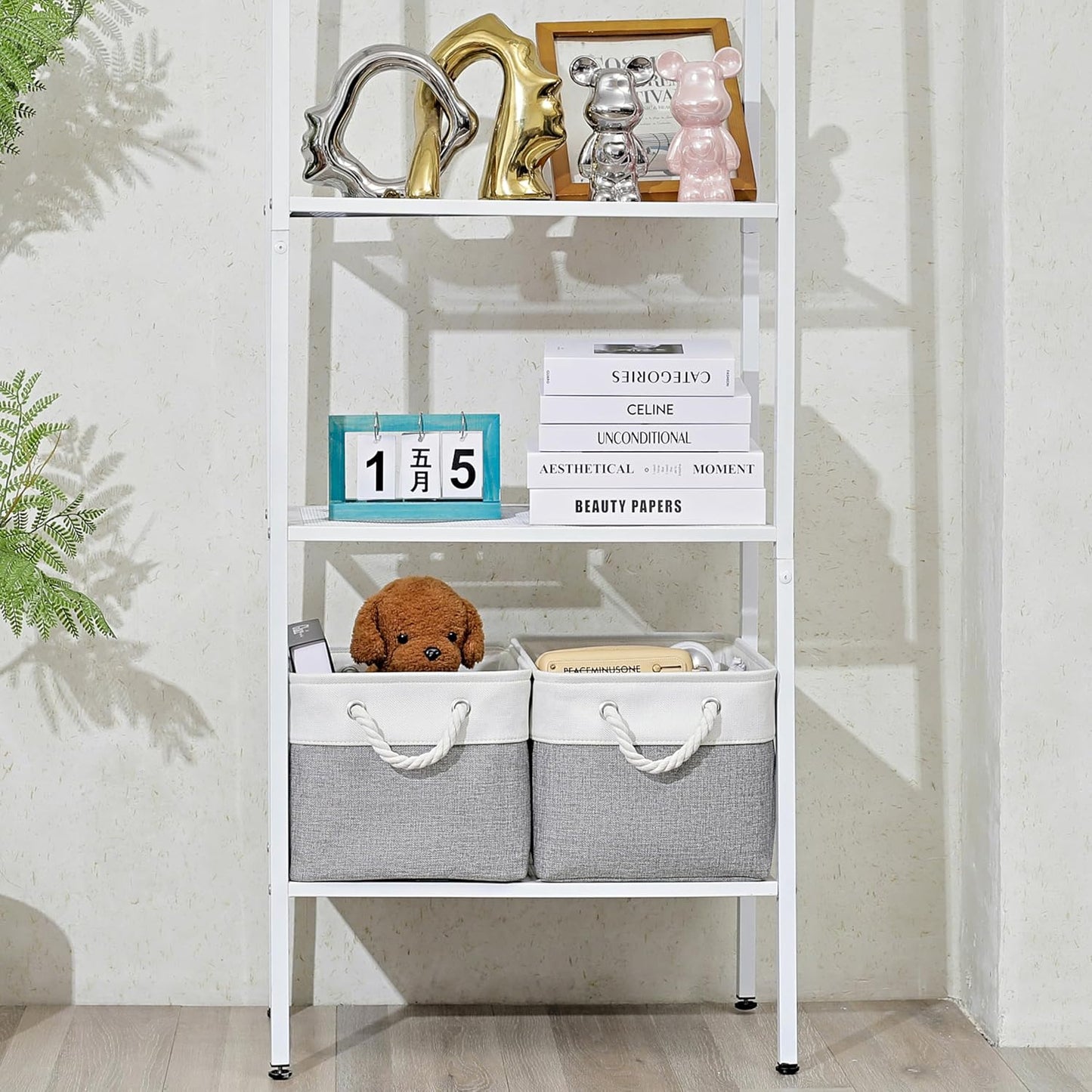 15x11x9.5 Inch Storage Baskets for Shelves,3 Pack Storage Bins，Foldable Organizer Boxes, Decorative Storage Basket for Organizing Clothes, Toys, Books, Foldable Cloth Baskets (White&Gray)