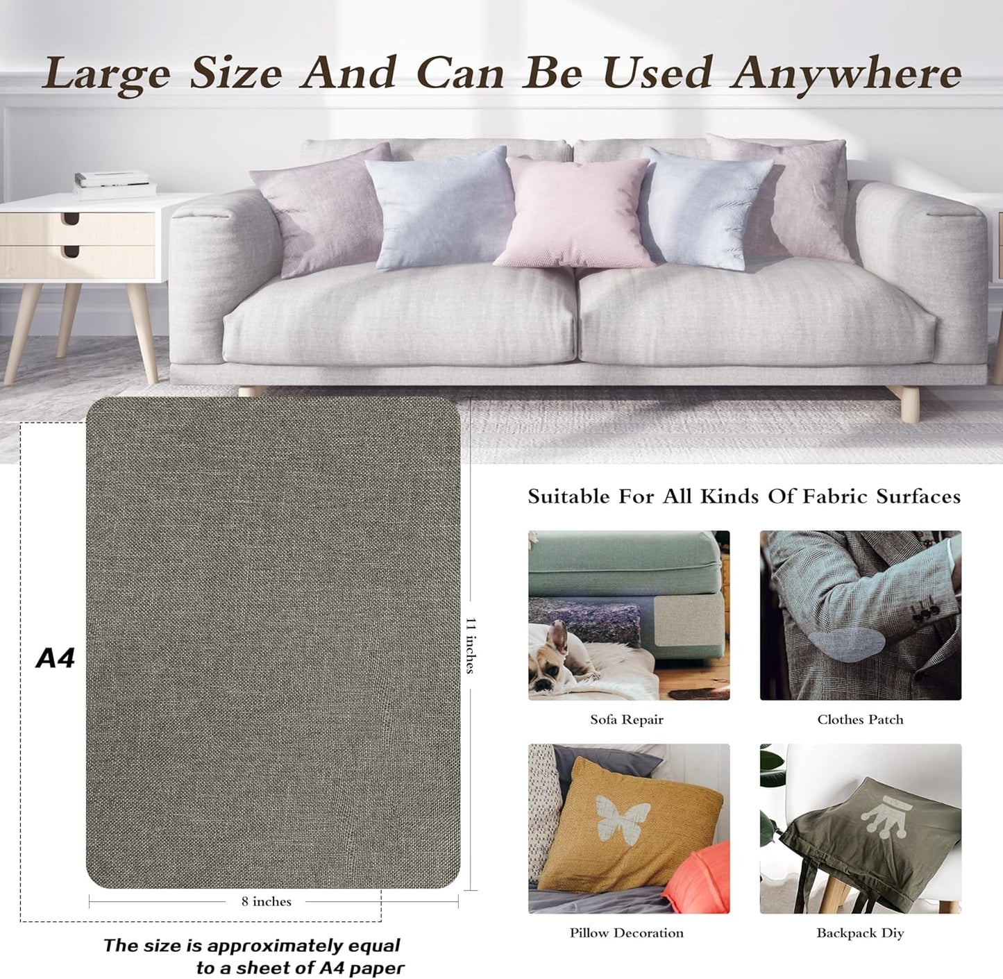 Fine Linen Repair Patches, Self-Adhesive Linen Fabric Patches, 8X11 inch 2 PCS, Multi Color, Can be Used for Linen Sofa Repair and Linen Clothes Repair(8" x 11"-2PCS,Cream-Gray)