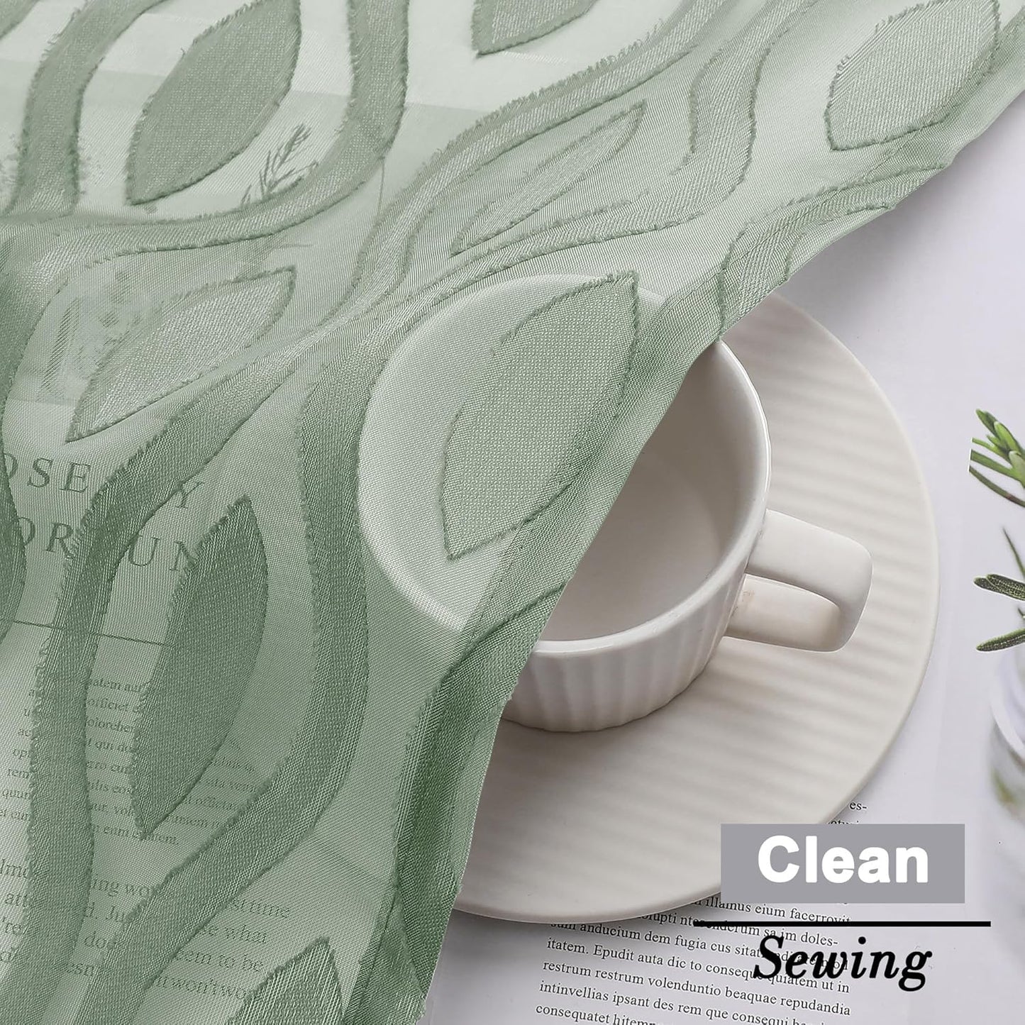 Aiyufeng Sage Green Curtains 45 Inch Length 2 Panels Set, Farmhouse Clip Jacquard Textured Short Sheer Curtains, Lightweight Chic Wavy Line Window Curtain Panels for Bedroom, 40" Wx45 L Inches