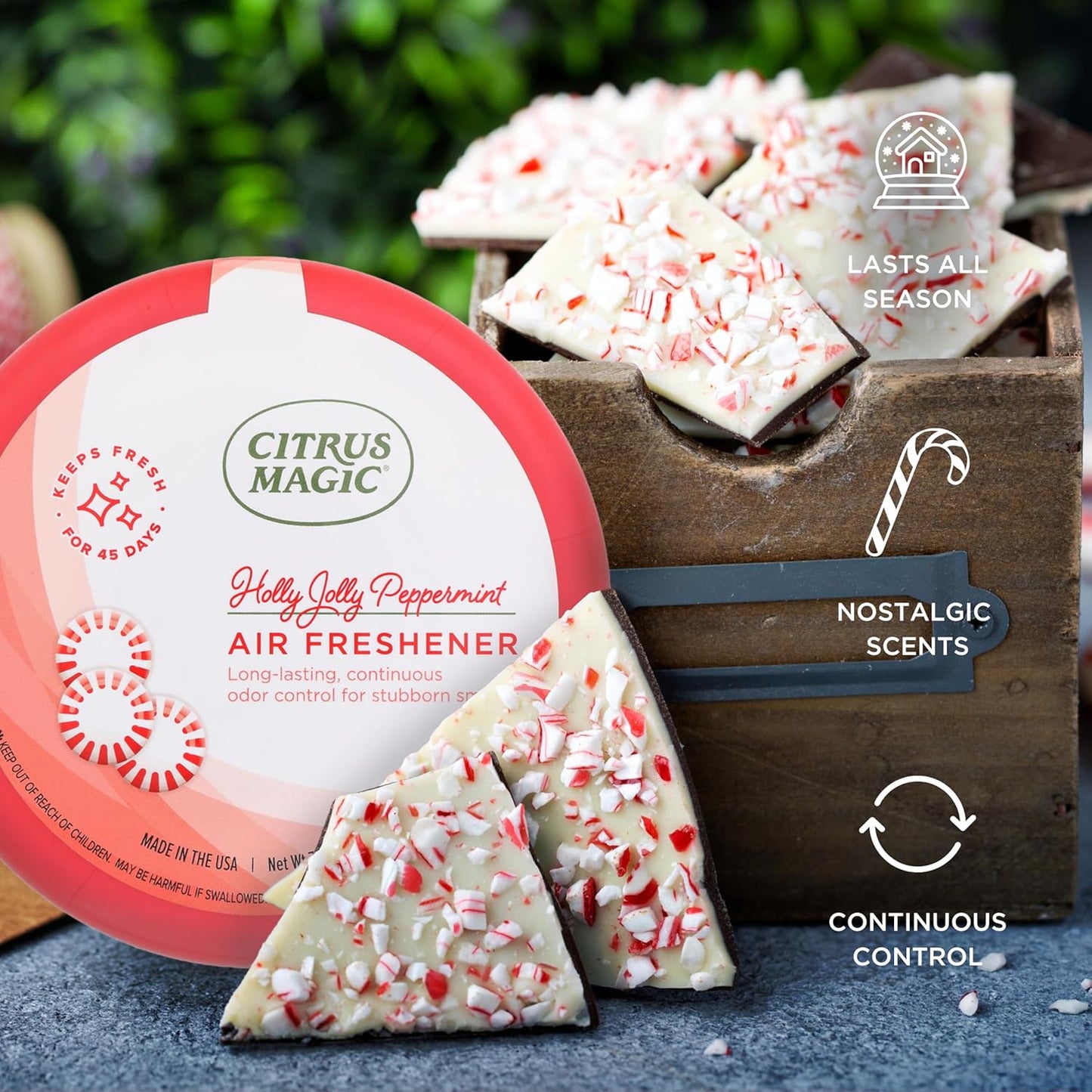 Citrus Magic Holiday Odor Absorbing Solid Air Freshener, Holly Jolly Peppermint, 7-Ounce