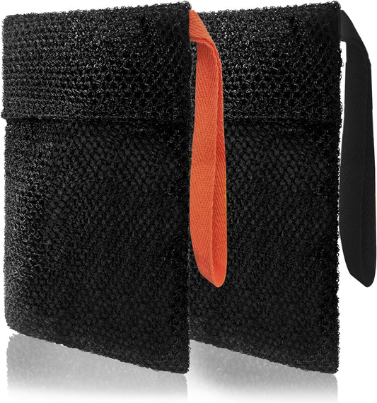 2 Pack Soap Bag Deep Roughness,Bar Soap Pouch Saver Pocket,Body Scrubber Shower Sponge Loofah,Exfoliating Bath Sponge (Black)