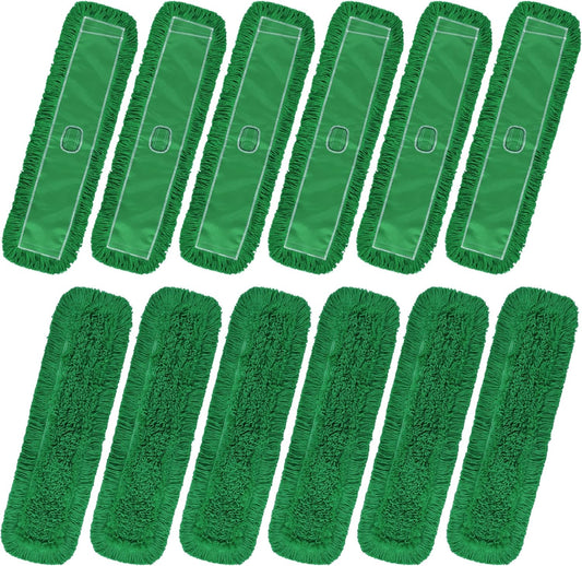 Matthew Cleaning 36'' Industrial Strength Cotton Dust Mop Refill Washable Replacement Heads for Residential & Commercial Use Fit Standard Dust Mop Frames, Hardwood, Concrete Floors Green 12 Pack