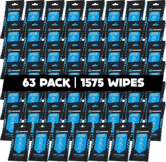 Fortress Car Interior Wipes (25 ct, Pack of 63) for Car Interior Cleaning, Dashboard, Seats, Detailing, and Steering Wheel [Travel Size] Skin-Safe Car Interior Cleaner Supplies