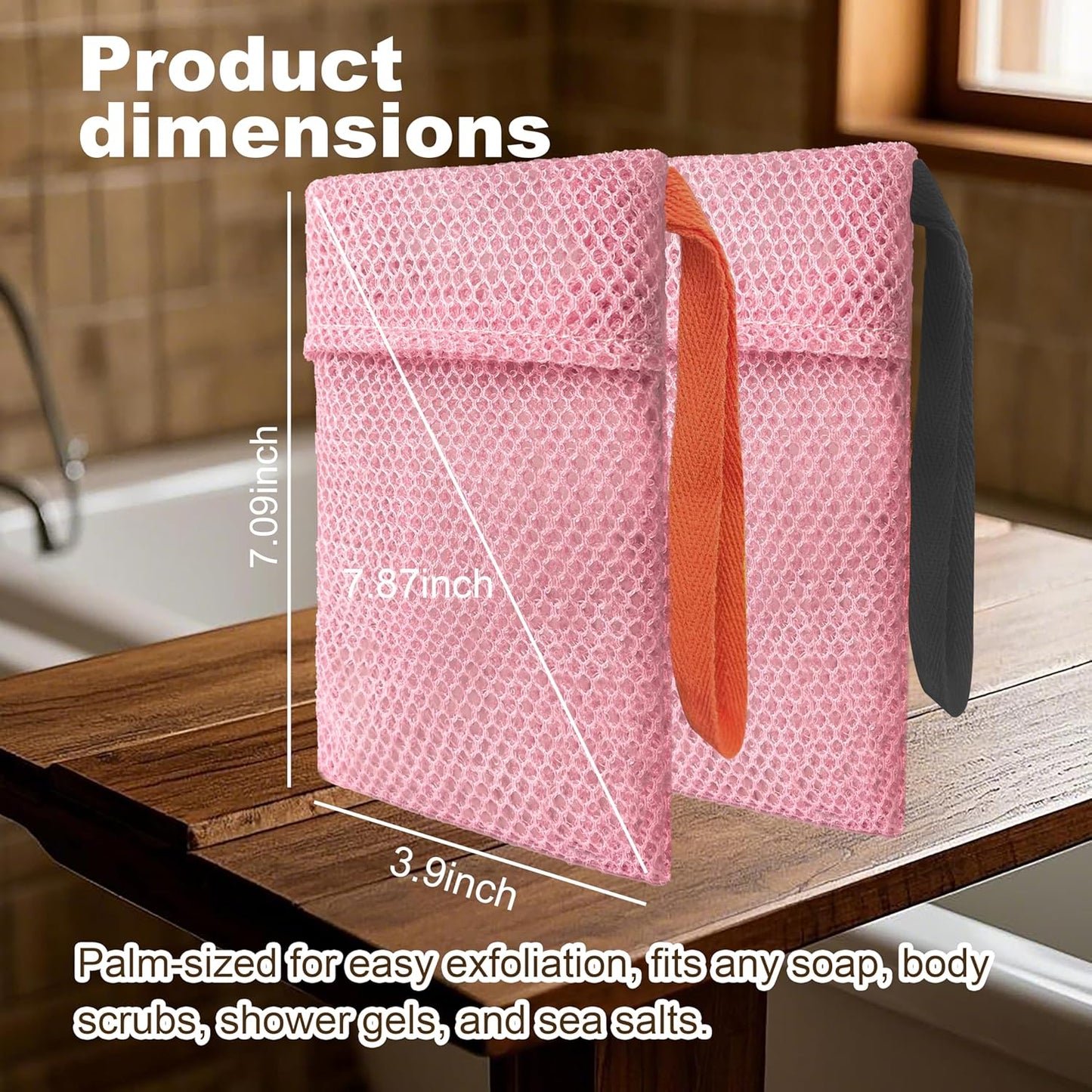 2 Pack Soap Bag Deep Roughness,Bar Soap Pouch Saver Pocket,Body Scrubber Shower Sponge Loofah,Exfoliating Bath Sponge (Pink)