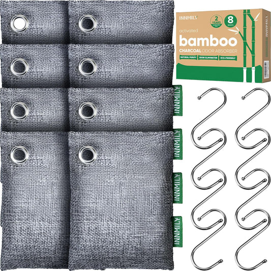 Activated Charcoal Odor Absorber, Odor Eliminator for Strong Odor,Bamboo Charcoal Air Purifying Bags for Home Car Closet Pet, Smoke Room Deodorizer (8 x 60g, Unscented)