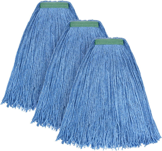 Matthew Cleaning 24oz 3Pack Cotton Floor Mop,Cotton Looped-Open String Heavy Duty String Refills, Universal Headband Blend ,Mop Head Replacement for Home, Industrial and Commercial Use(Blue)