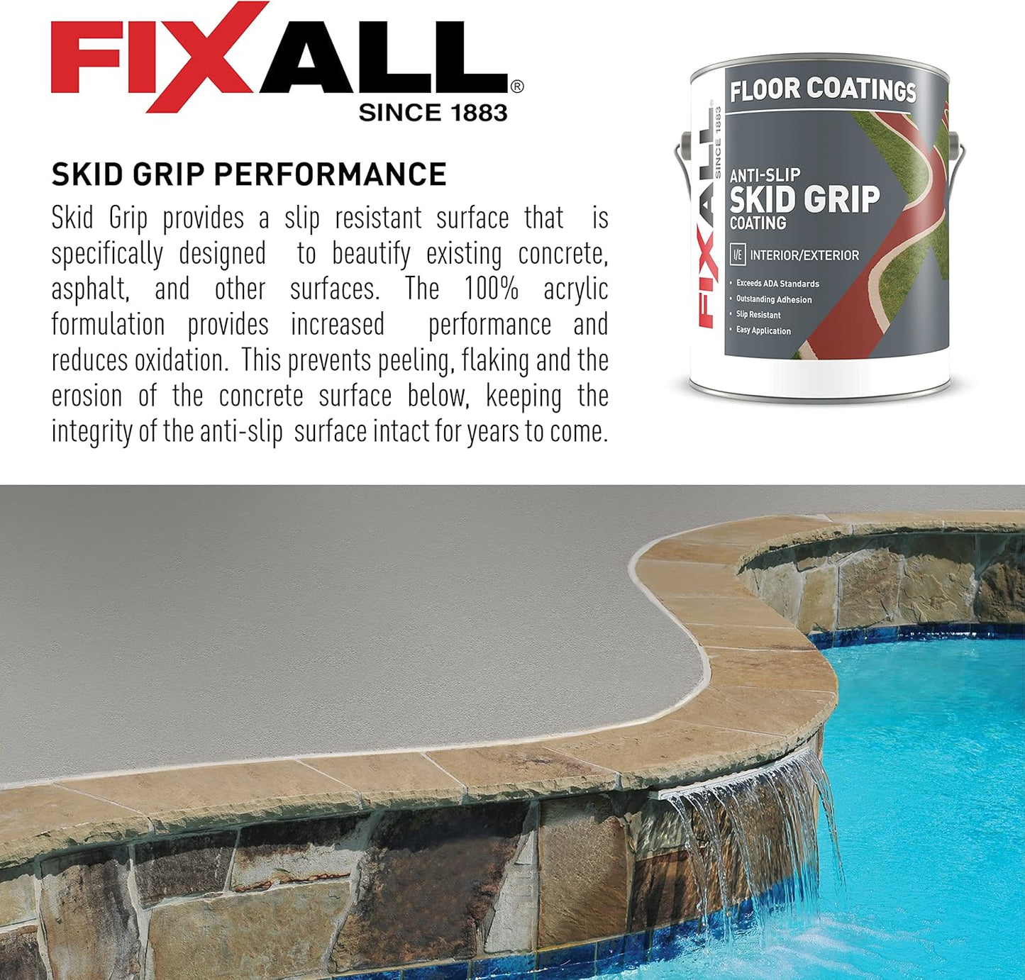 FIXALL Skid Grip Anti-Slip Coating, 1 Gallon, Jet, Exceeds ADA Standards, Ideal for Safety Areas, Slip-Resistant Pavement, Cement & Concrete Paint
