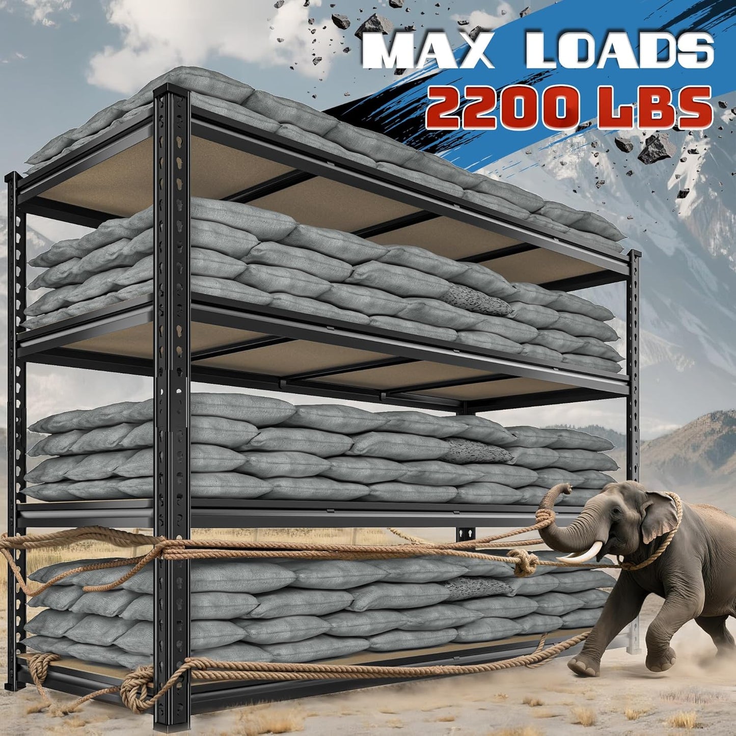 59.8"W Metal Shelving 59.8"H Storage Shelves 2200LBS Garage Shelving Adjustable Metal Shelves Heavy Duty 4 Tier Pantry Shelf for Basement Warehouse Pantry Supermarket 59.8"W x 24"D x 59.8"H