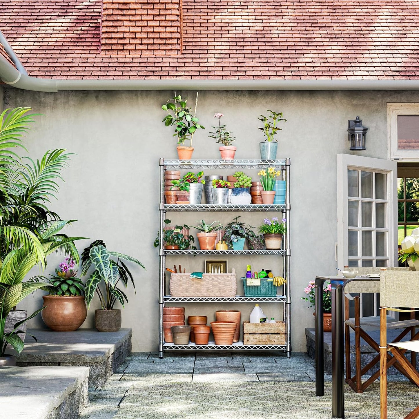 IZEUK 1750LBS Garage Shelving Wide Storage Shelves 5 Tier Metal Shelves Heavy Duty Adjustable Utility Shelf Rack (Chrome, 5 Tier, 15.7" D x 45.3" W x 70.9" H)