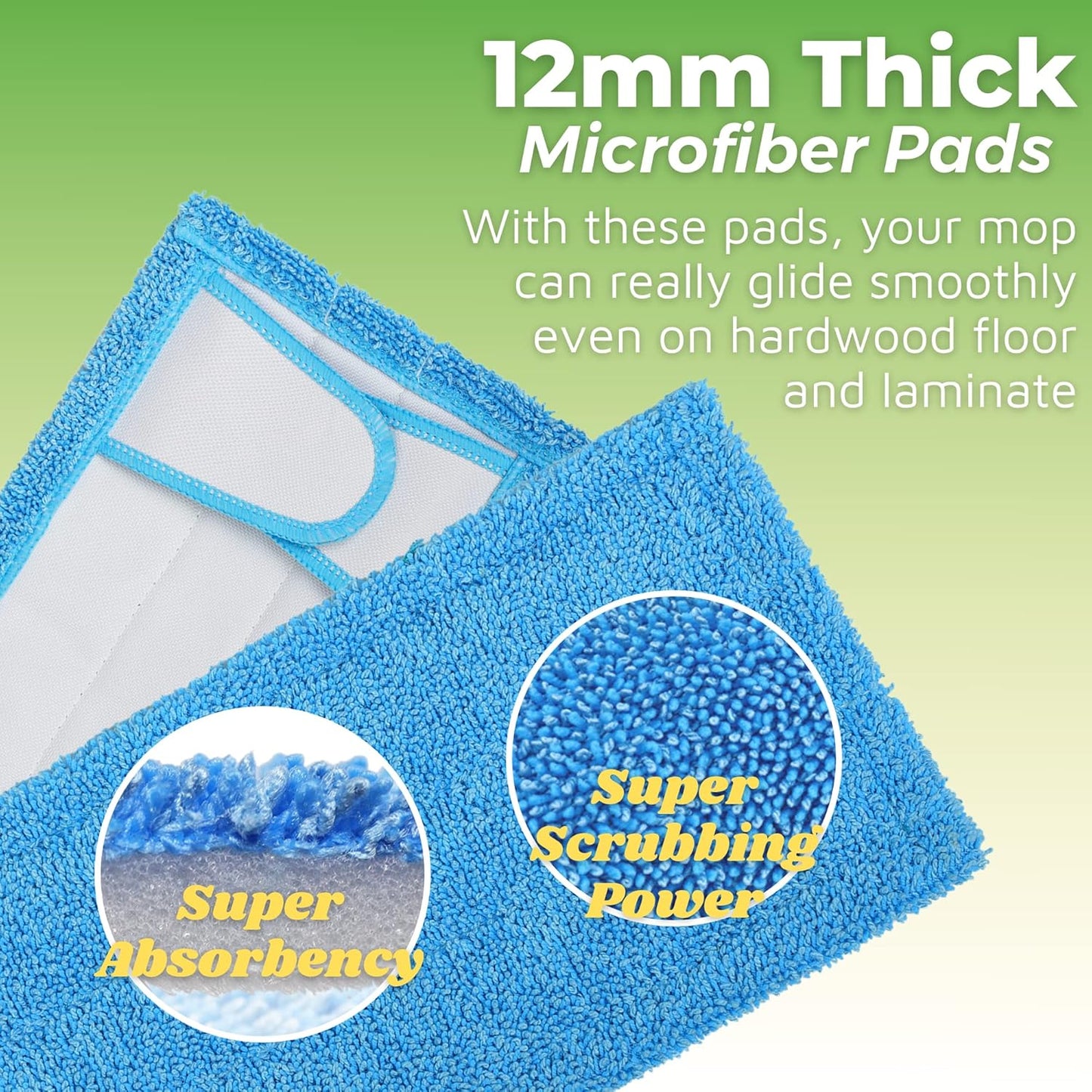 Reusable Microfiber Mop Pad for Swiffer Sweeper, 12.5'' Refill Washable for Hard Floor Baseboard Cleaning, Wet/Dry Cleaning, 2 Pack