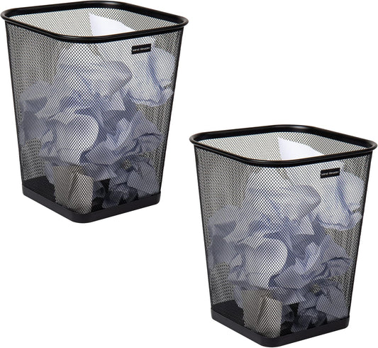 Mind Reader Mesh Trash Can, Waste Paper Basket, Square, Office, Metal Mesh, 9.75"L x 9.75"W x 12.25"H, Set of 2, Black