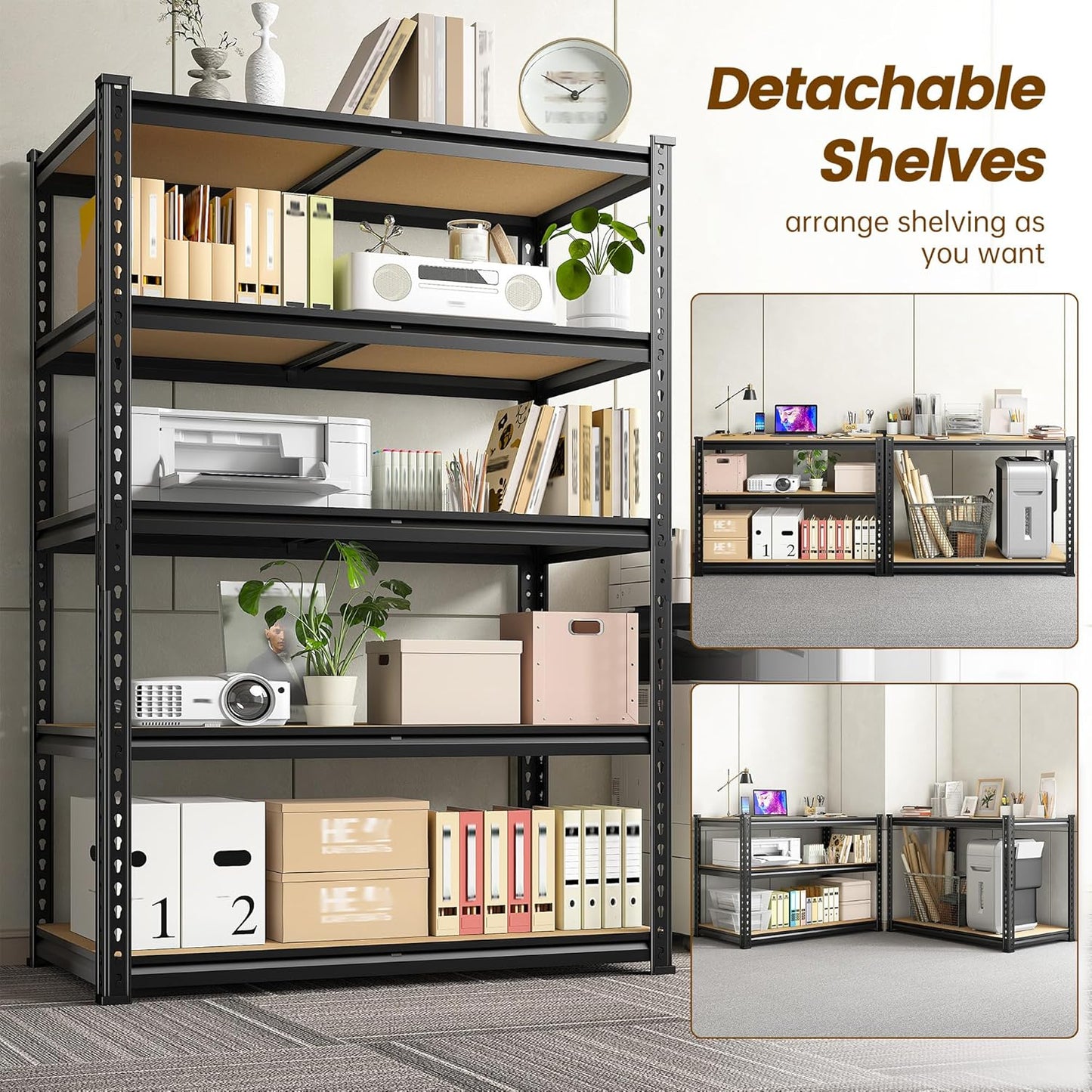 5-Tier Storage Shelves, 1980LBS Adjustable Pantry Shelves, Metal Shelving Unit for Kitchen, Pantry, Closet, Laundry, Garage, 72.06" H x 35.55" W x 15.76" D