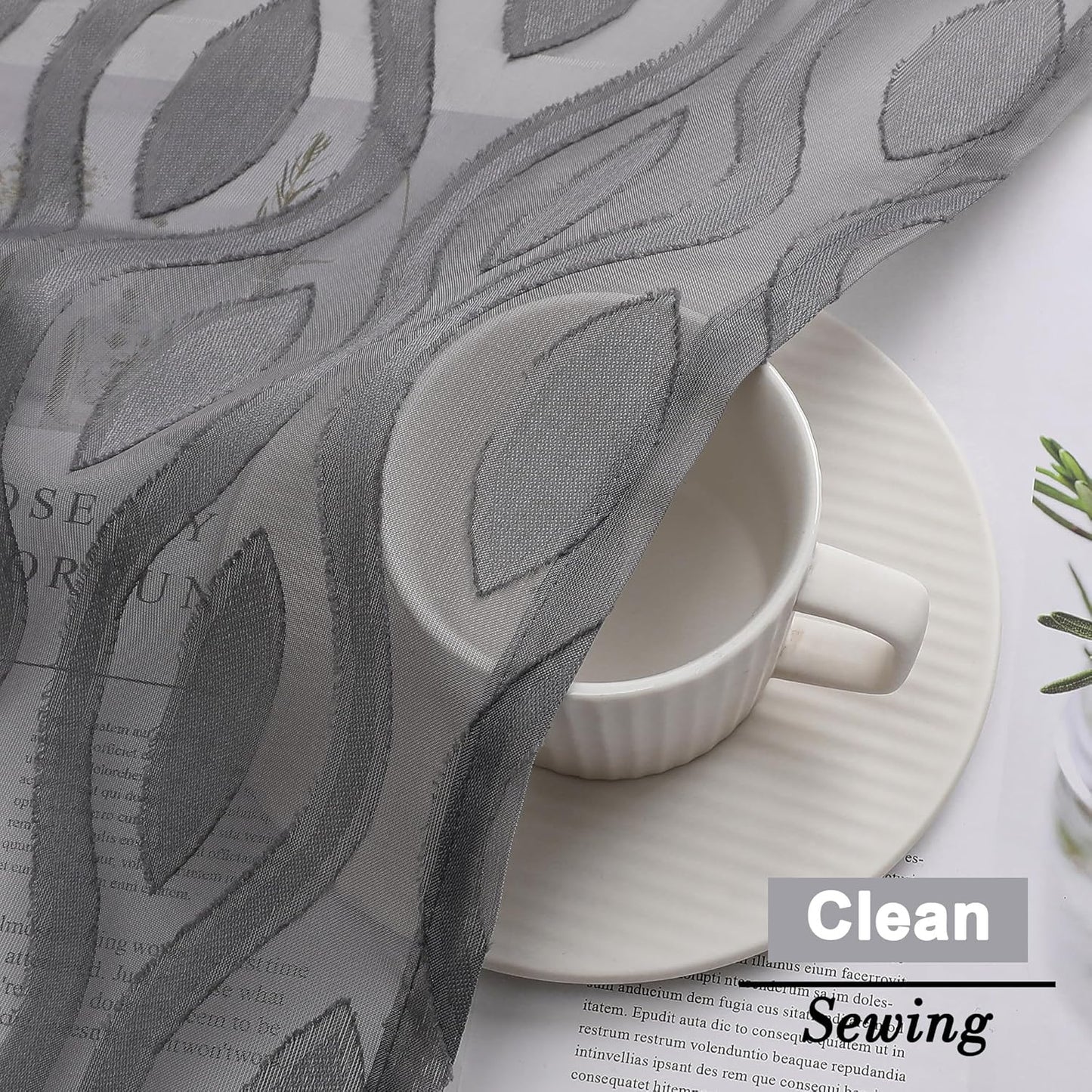 Aiyufeng Grey Sheer Curtains 45 Inch Length 2 Panels Set, Farmhouse Clip Jacquard Textured Short Curtains, Lightweight Chic Wavy Line Window Curtains Drapes for Bedroom, 40" Wx45 L Inches