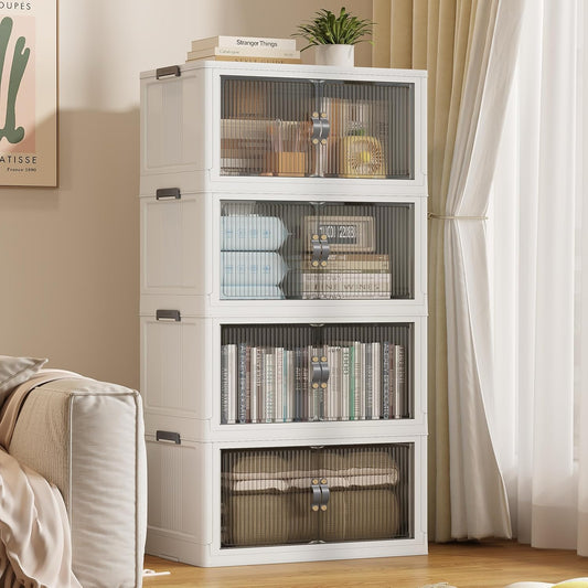 SAILUN 109Gal/434Qt Stackable Storage Bins Folding Collapsible Storage Bins with Lid, Closet Organizers and Storage,Grey 26" W x 17" D x 56.7" H