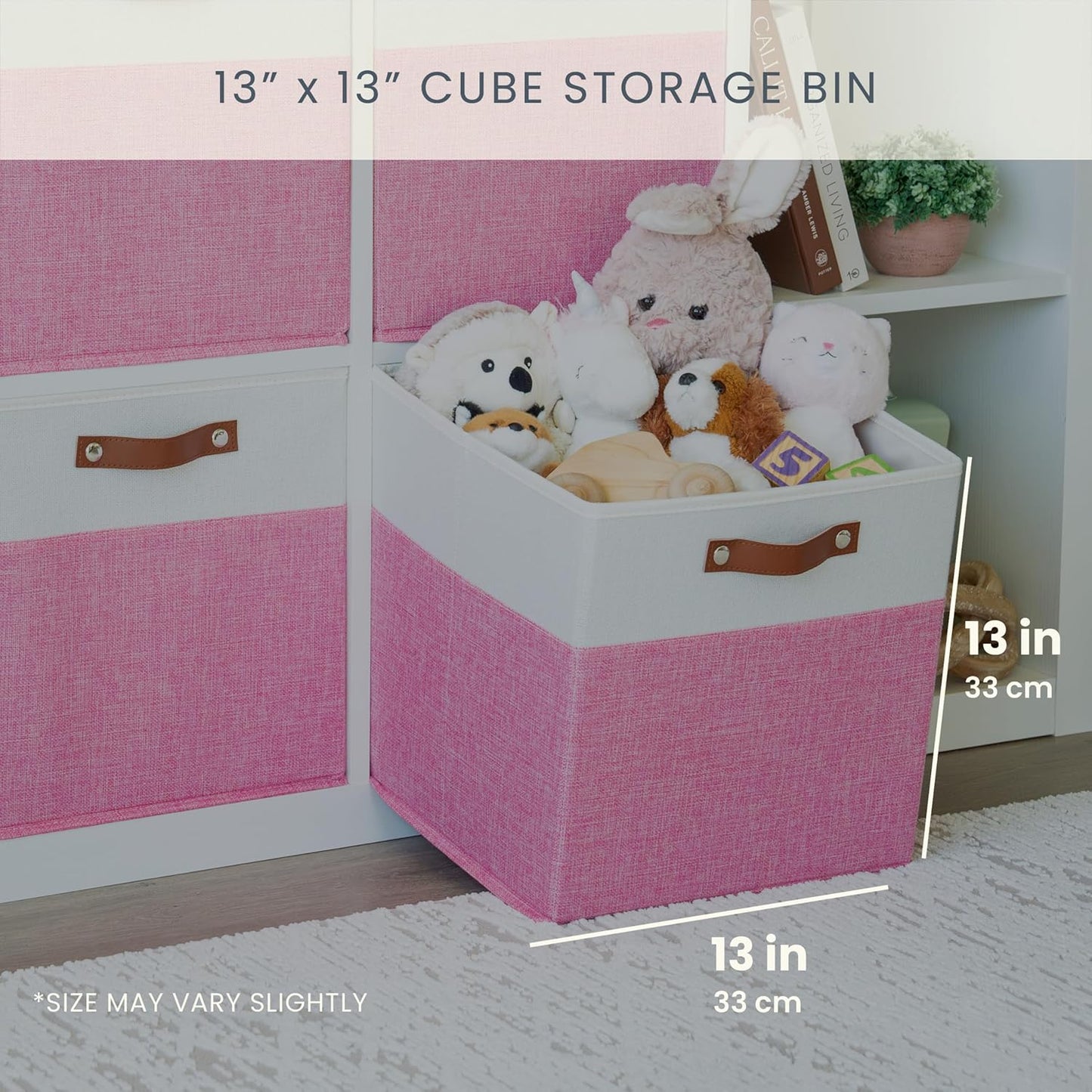 OrganiHaus 13x13 Cube Fabric Storage Bins Set of 4, Fabric Storage Cubes w/ Vegan Handles, 13 inch Collapsible Bins for Clothes & Toy Organizer, Cubbies Organizer, 13x13 Basket for Decor - Pink/White