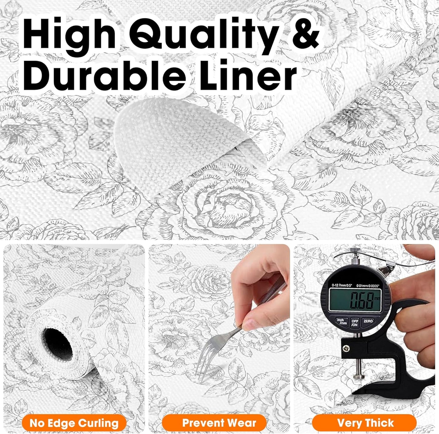 Drawer and Shelf Liner for Kitchen Cabinets Non-Adhesive, Non-Slip Cabinet Liner Shelf Paper Strong Grip Waterproof Easy to Clean for Kitchen Shelves Cupboard, Flower,23.6IN X 30FT